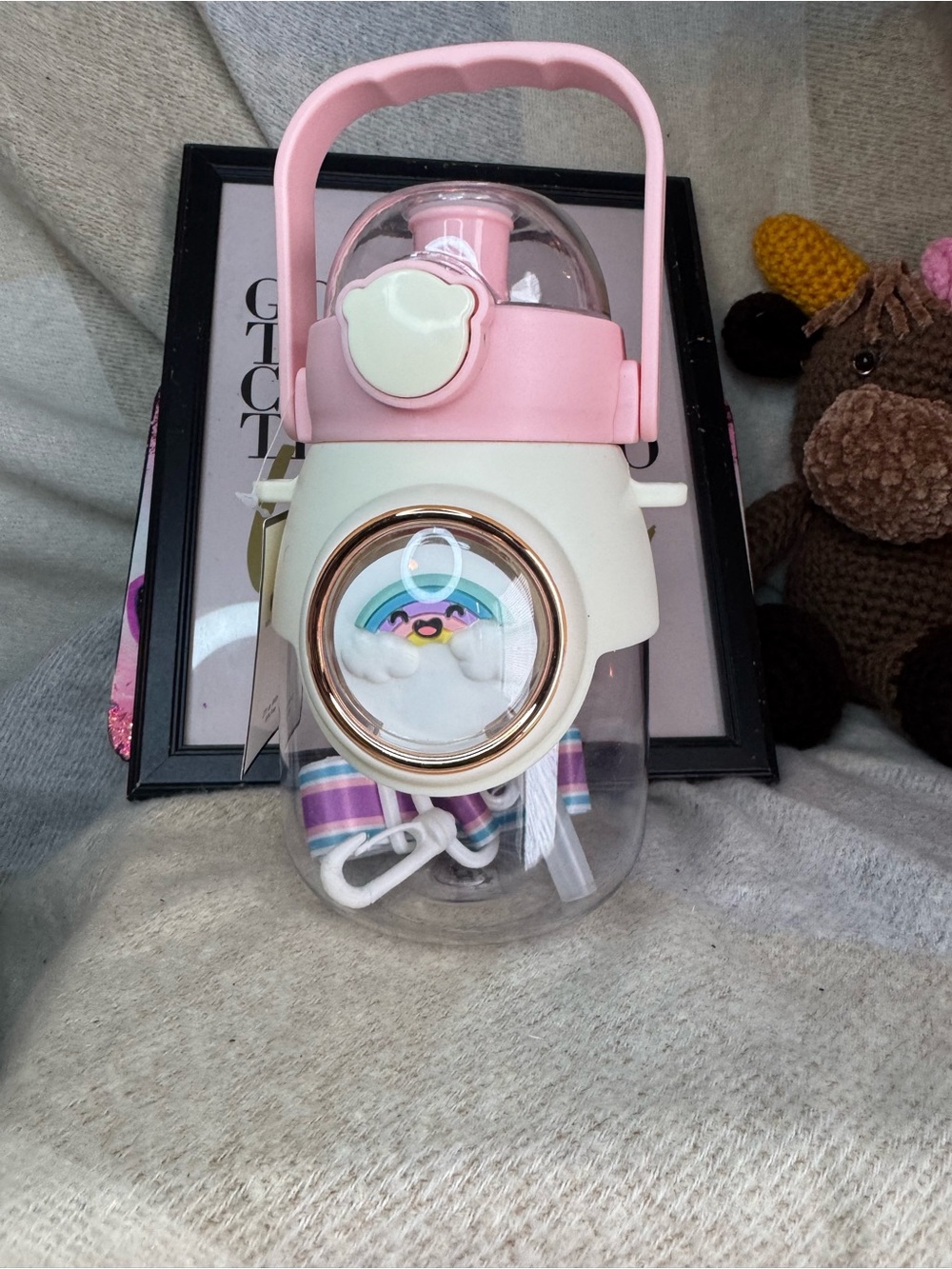 Kids Pink Rainbow Water Bottle with Handle